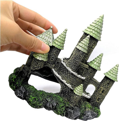 M2cbridge Aquarium Decor Castle Shipwreck Ornament Underwater Landscape(Green Castle)