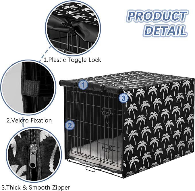 Akinerri Dog Crate Cover - Double Door Waterproof Pet Kennel Cover, Durable 600D Polyester Protective Cage Cover for 24/30/36/42/48 Inch Dog Crate - Blackprint