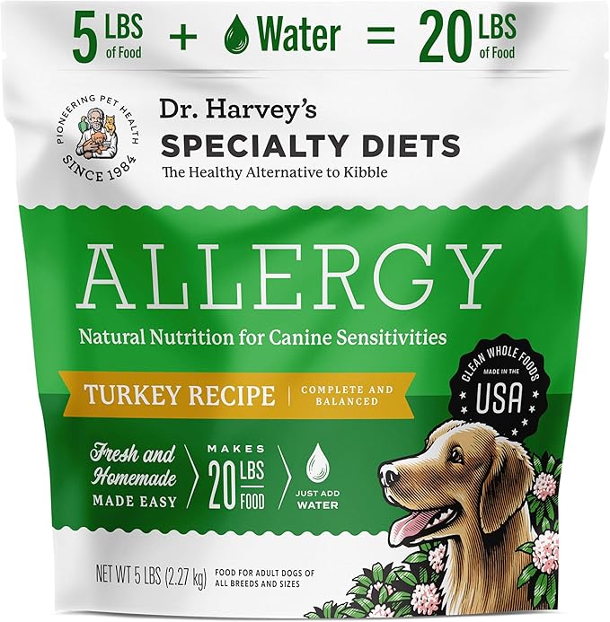 Dr. Harvey's Specialty Diet Allergy Turkey Recipe, Human Grade Dog Food for Dogs with Sensitivities and Allergies (5 Pounds)