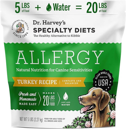 Dr. Harvey's Specialty Diet Allergy Turkey Recipe, Human Grade Dog Food for Dogs with Sensitivities and Allergies (5 Pounds)