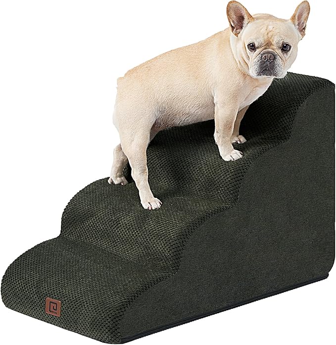EHEYCIGA Curved Dog Stairs Ramp for High Beds 19.7" H, 4-Step Dog Steps for Small Dogs and Cats, Pet Stairs for High Bed Climbing, Non-Slip Balanced Pet Step Indoor, Olive Green