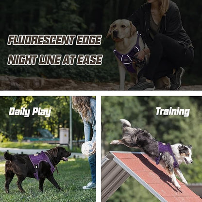 AUROTH Tactical Dog Harness for Large Dogs No Pull Adjustable Pet Harness Reflective K9 Working Training Easy Control Pet Vest Military Service Dog Harnesses Purple L