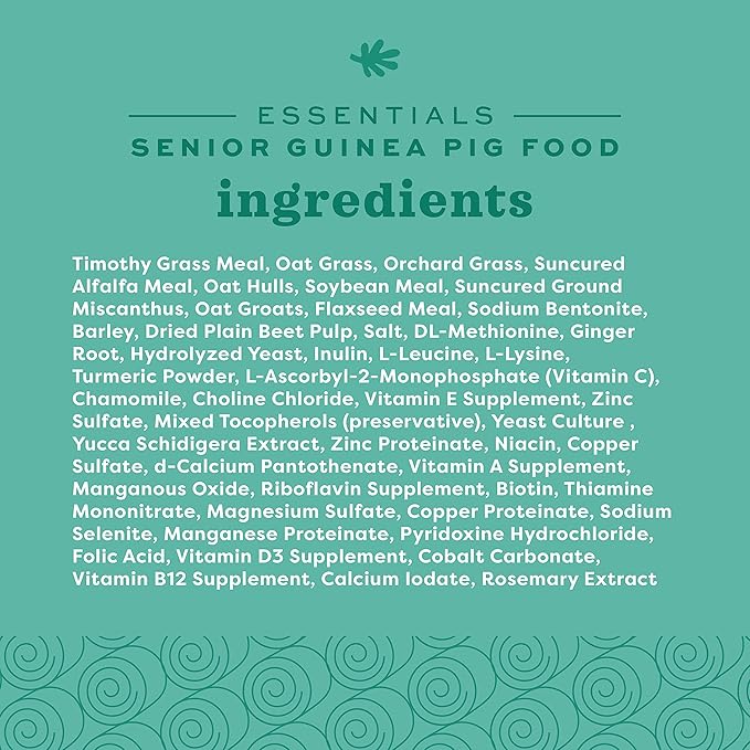 Oxbow Essentials Senior Guinea Pig Food, Made Alfalfa for Guinea Pig, Pet Food Pellets with Vitamin C, Small Animal Pet Products, Made in USA, High Fiber, 8 lb. Bag