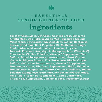 Oxbow Essentials Senior Guinea Pig Food, Made Alfalfa for Guinea Pig, Pet Food Pellets with Vitamin C, Small Animal Pet Products, Made in USA, High Fiber, 4 lb. Bag