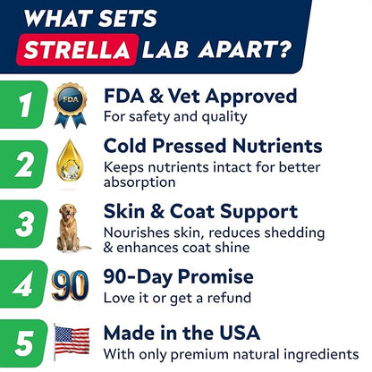STRELLALAB Omega 3 for Dogs - (360Ct) Fish Oil Treats - Allergy & Itch Relief Skin&Coat Supplement - Dry Itchy Skin, Shedding, Hot Spots Treatment, Anti Itch - Pet Salmon Oil Chews - Chicken Liver