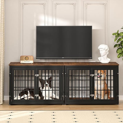 38 Inch Heavy Duty Dog Crate Furniture for Large and Medium Dogs, Decorative Pet House End Table, Wooden Cage Kennel Furniture Indoor, Rustic Brown