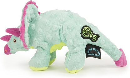 goDog Dinos Frills Squeaky Plush Dog Toy, Chew Guard Technology - Teal, Small
