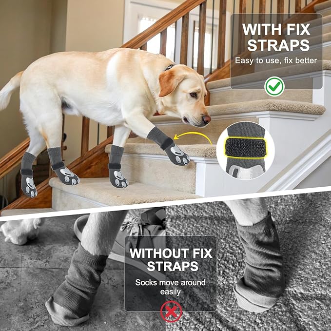 BEAUTYZOO Dog Socks, Non Slip Dog Socks to Prevent Licking Paws -Dog Shoes for Hot/Cold Pavement, Dog Boots & Paw Protectors, Dog Booties for Hardwood Floors, Small Medium Large Senior Dogs