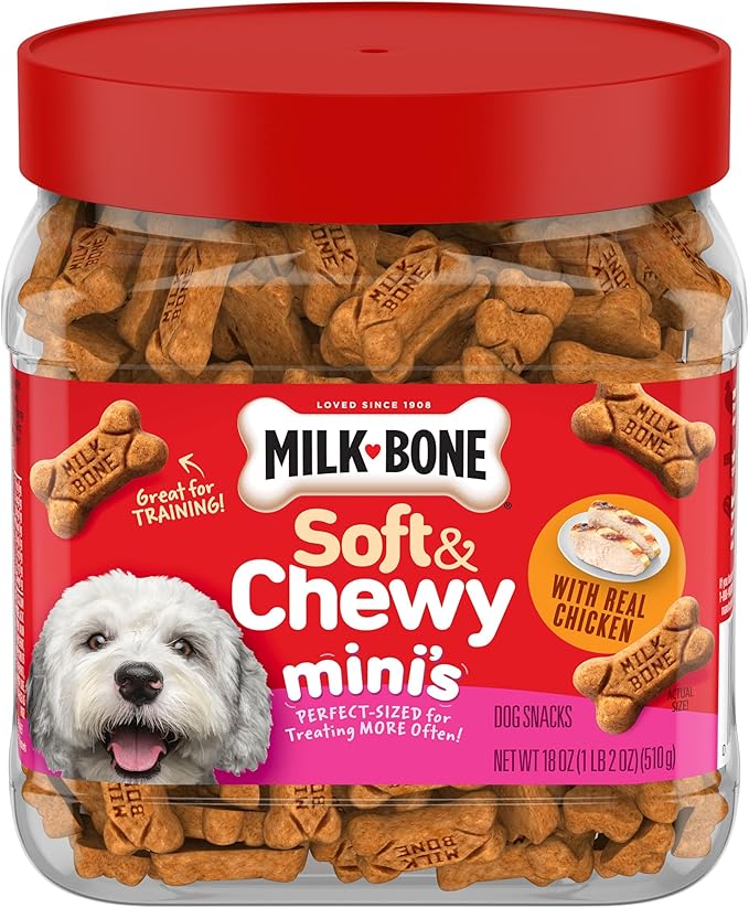Milk-Bone Soft & Chewy Mini_ Dog Treats, Chicken, 18 Ounce Made with Real Chicken Breast