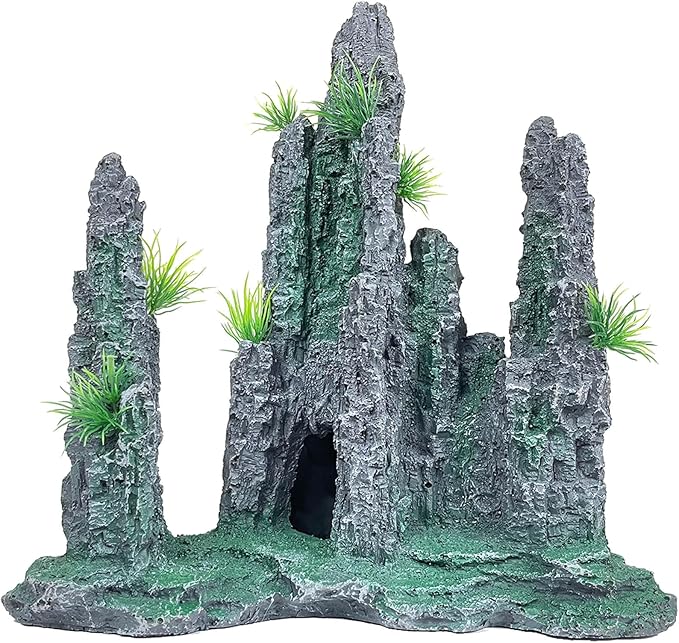 Aquarium Decoration Large and Tall for Fish Tank Rock Thematic Ornaments Aquarium Mountain View Stone Ornaments Aquarium Decor Tree House Cave Fish Tank Decoration - Large