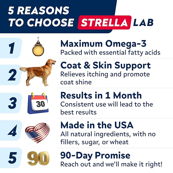 StrellaLab Wild Alaskan Salmon Oil for Dogs - Natural Omega 3 for Dogs & Cats, Itch & Allergy Relief, Skin & Coat Support - Fish Oil Liquid, EPA+DHA Fatty Acids for Hip&Joint, Immune&Heart Health 8 Oz