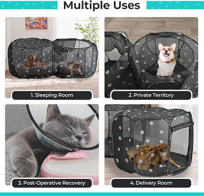 2-in-1 Cat Playpen, 58''Pop Up Dog Pet Playpen for Indoor Outdoor Cats Enclosed, Portable Pet Playpen, Kitten Puppy Foldable Play Pen Cat Dog Tent Crate Cage Kennel(No Divider, Unified Space)