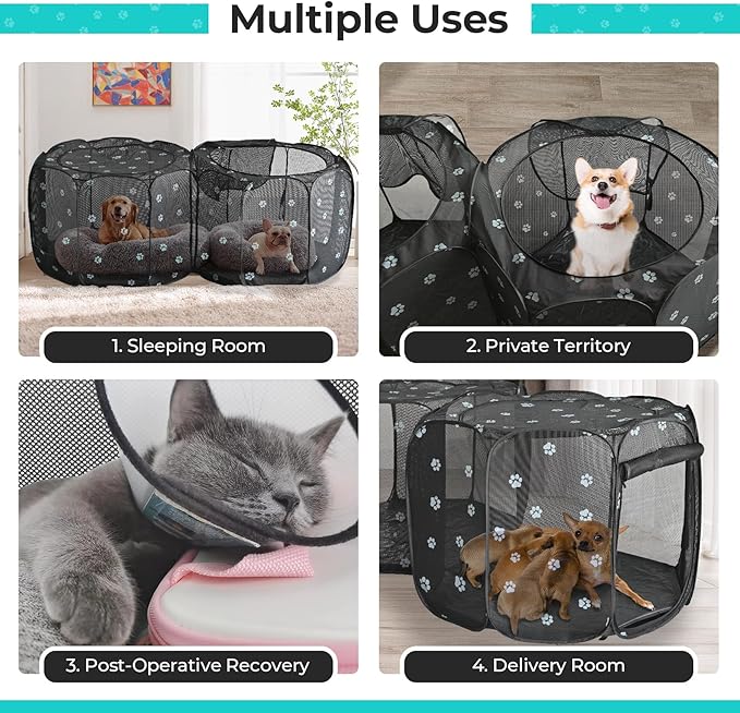 2-in-1 Cat Playpen, 90''Pop Up Dog Pet Playpen for Indoor Outdoor Cats Enclosure, Portable Pet Playpen, Kitten Puppy Foldable Play Pen Cat Dog Tent Crate Cage Kennel(No Divider, Unified Space)