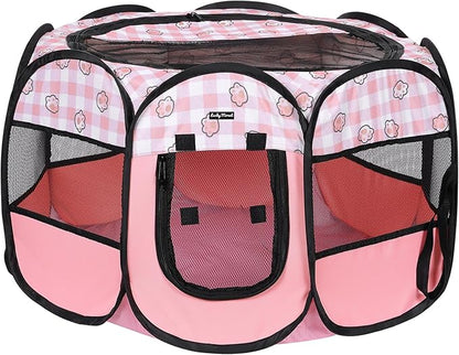 Lucky Monet Foldable Dog Playpen Cat Puppy Playpen Indoor Pop Up Pet Animal Playpen Outdoor Kennel Cage Pen Tent for Small Medium Dog Puppy Cat Kitten Rabbit - Large, Pink