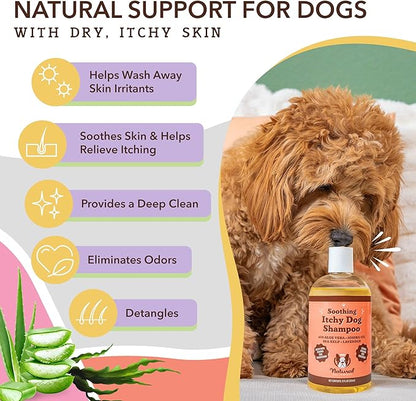 Natural Dog Company Itchy Dog Shampoo, 12 oz., Dog Dry Skin Treatment, Dog Itch Relief, Hypoallergenic, Plant Based Ingredients, Deodorizing Dog Shampoo, Relief from Skin Allergy Symptoms