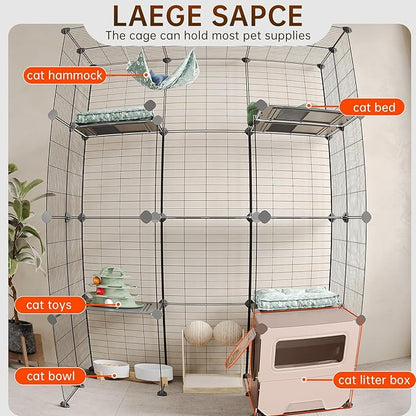 Oneluck Cat Cage with Litter Box, Large 4-Tier DIY Enclosures Detachable Metal Wire Kennel Indoor Crate Exercise Place Ideal for 1-3 Cats