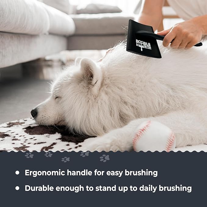 Doodle Me This | Slicker Brush for Dogs. Ergonomic black brush with extra-long stainless steel pins, easy for dematting, detangling, Groom Like a Pro at Home dog brush for shedding.