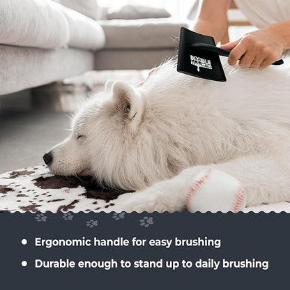Doodle Me This | Slicker Brush for Dogs. Ergonomic black brush with extra-long stainless steel pins, easy for dematting, detangling, Groom Like a Pro at Home dog brush for shedding.