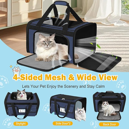 HUANLANG Soft-Sided Cat Carrier Airline Approved,Dog Carriers for Small Dogs Medium Cats,Pet Travel Carrier Up to 20 Lbs,Collapsible Cat Bag
