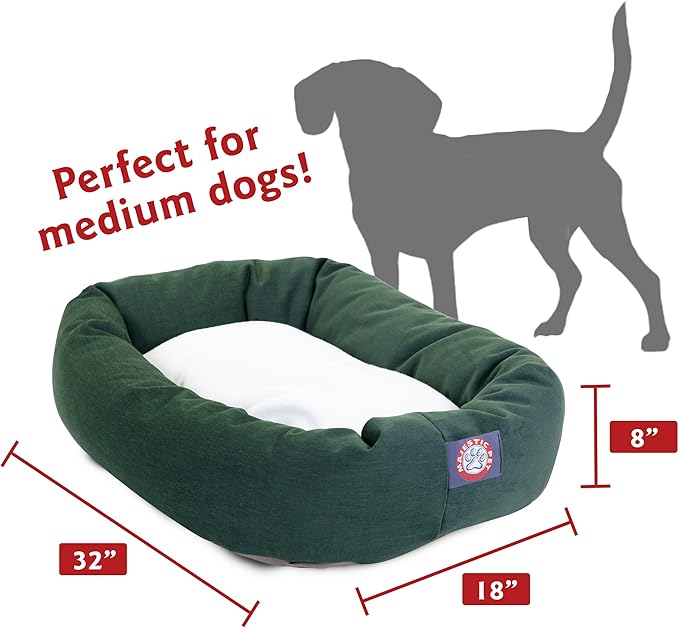 Majestic Pet 32 Inch Poly-Cotton Sherpa Calming Dog Bed Washable 32x18x8 (inch)  Cozy Soft Round Donut Dog Bed with Spine for Head Support - Pet Bed Medium - Green