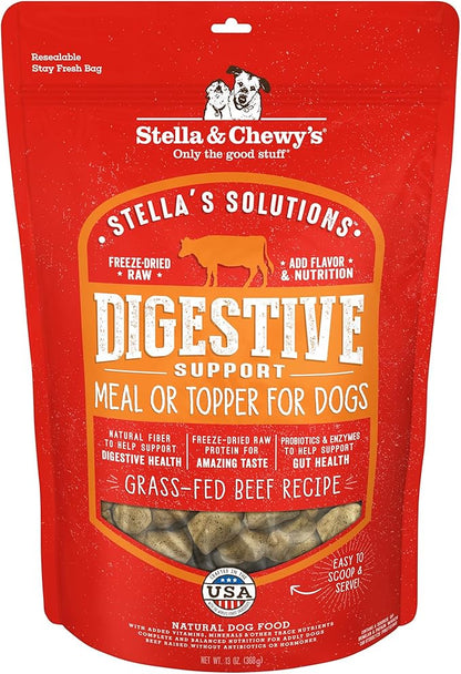 Stella & Chewy's – Stella’s Solutions Digestive Boost – Grass-Fed Beef Dinner Morsels – Freeze-Dried Raw, Protein Rich, Grain Free Dog Food – 13 oz Bag