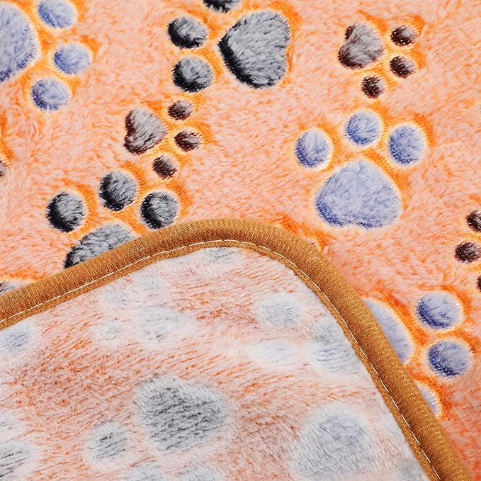 Tegeme 12 Pieces Pet Blanket Soft Fleece Dog Fluffy Doggie Warm Felt Throw Spring Cute Paw Print Puppy Kitten Sleep Mat Bed Covers for Cat(23 x 16 Inch,Dark Gray, White, Camel)