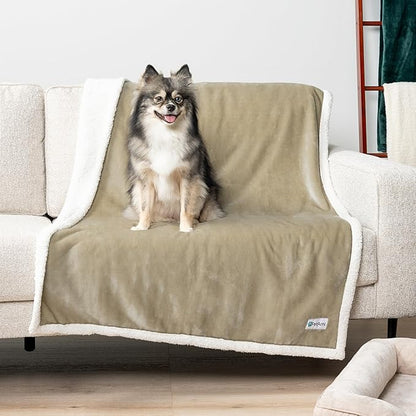 PetAmi Dog Blanket for Small Medium Dogs, Pet Bed Blanket Cat Puppy Kitten, Fleece Furniture Couch Cover Protector Sofa Car, Soft Sherpa Dog Throw Plush Reversible Washable, Mini 29x40 Taupe