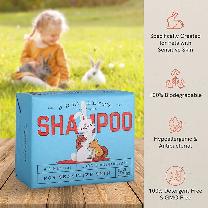 J·R·LIGGETT'S Small Animal Hair Shampoo Bar Great for Sensitive Skin | Relieves Dry, Itchy Skin, Hypoallergenic Formula | Biodegradable100% Detergent-Free, 100% Ecologically Correct, Non-GMO 3.5 oz.