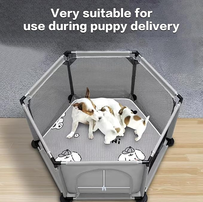 50x25.5 Inches Puppy Playpen with Gate, Dog Playpen for Puppies, Dog Fence Pet Playpen for Indoor & Outdoor, Sturdy Safety Dog Pen with Thickened Fabric