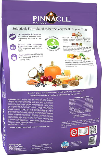 Pinnacle Trout & Pumpkin Dry Dog Food 22 lb, Infused with Broth