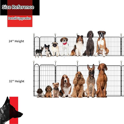 Dog Playpen Indoor/Outdoor,32'' Portable Dog Crates with Easy-Carry Straps,6 Panels Dog Pen Play Pen for Small/Medium Dogs,Rustproof Metal Pet Playpen for Camping RV Yard (with One Door)