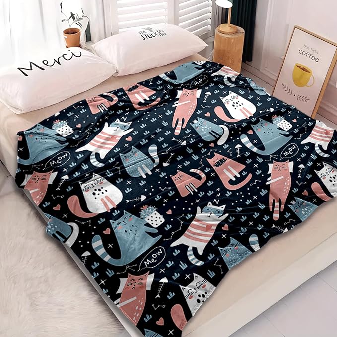 Cat Blanket, Cats Gifts for Girls Women, Cat Gift for Cats Lovers, Birthday Gifts Decor Throw Blanket 50"x60"