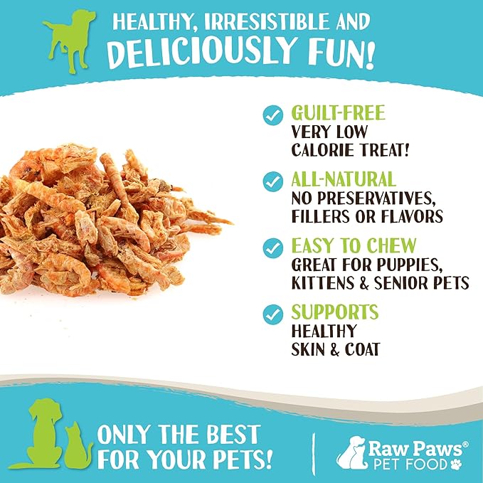 Raw Paws Freeze-Dried Krill Treats for Dogs & Cats, 3-oz - Naturally Contains Krill Oil for Dogs, Omega 3 for Dogs, Shrimp for Dogs - Freeze Dried Krill Fish Food for Aquatic Fish, Turtles, & Reptiles