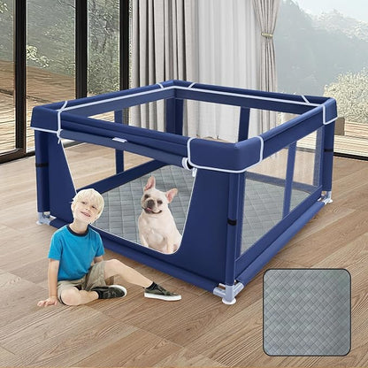 42x42 Inches Puppy Playpen with Dog Pads, Playpen for Puppies or Small Dogs, Indoor & Outdoor Use, Sturdy Safety Pen with Thickened Fabric, High-Strength Nylon Wire Mesh