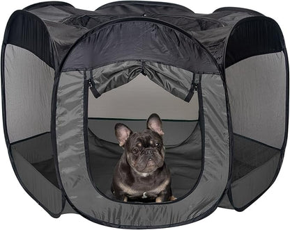 Furhaven Portable Dog Playpen Cat Tent, Pet playground/kennel foldable indoor outdoor zippered puppy crate - Gray, Large