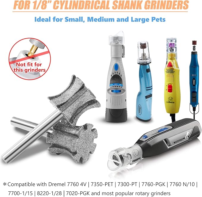 Dog Nail Grinder Bits Fast Cooling Tips with Anti-Clogging, Diamond Dog Nail Grinder Sawtooth Head for Claw Care Grooming 1/8'' Dremel Sanding Drums Replacement for Anxious Dogs - SuperC 120# 3P