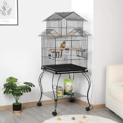 Yaheetech Budgie Cage 55-inch Rolling Standing Triple Roof Medium Parrot Cage Pet Bird Cage with Detachable Stand for Cockatiels Sun Parakeets Green-cheeked Conures Macaw