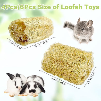 BNOSDM Bunny Chew Toys Natural Loofah 6PCS Bunny Teeth Grinding Toy Rabbit Fiber-Rich Treats Pet Entertainment Accessories for Rabbits Chinchillas Guinea Pig（L）