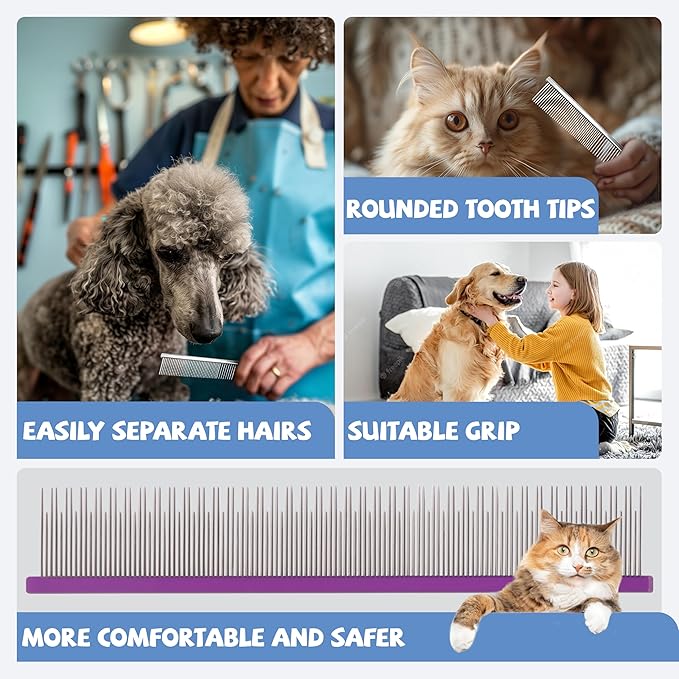 8.5 Inch Dual Tooth Pet Comb for Mats and Tanglesï¼_oratable Grooming Dematting Comb for Indoor long-haired cats and dogs,Pet Family Supplies,Removing Tangles,Knots,Undercoat and Excess Hair
