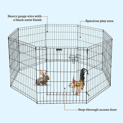 Dog Playpen - Foldable Metal Exercise Puppy Play Pen with 8 24x30in Panels - Indoor/Outdoor Pen with Door for Dogs, Cats or Small Animals by PETMAKER