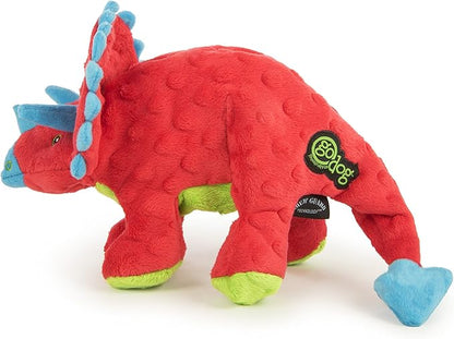 goDog Dinos Frills Squeaky Plush Dog Toy, Chew Guard Technology - Red, Large