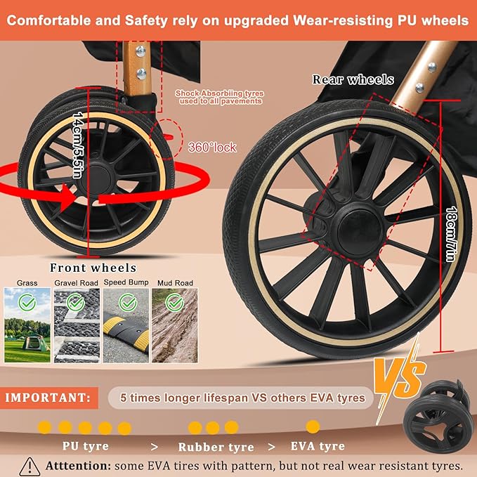 MILA&LOUIS Dog Stroller for Medium Dogs, Lightweigh Pet Stroller for Small Dogs with 4 Upgraded Wheel, Dog Strollers with Cup Holder, Hook, Fashion Gold Puppy Stroller with Detachable Aluminum Cradle