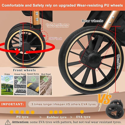 MILA&LOUIS Dog Stroller for Medium Dogs, Lightweigh Pet Stroller for Small Dogs with 4 Upgraded Wheel, Dog Strollers with Cup Holder, Hook, Fashion Gold Puppy Stroller with Detachable Aluminum Cradle