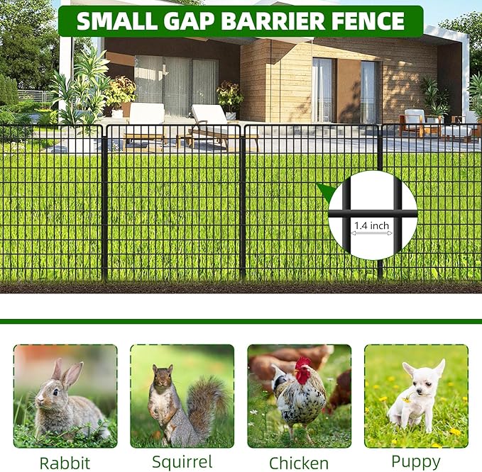 10 Panels Dog Fence Outdoor for Yard, 36 in(H) X 25 ft(L) Decorative Garden Fence Rustproof No Dig Animal Barrier Fencing Metal Wire Panel Border Patio Rabbits Ground Stakes Fencing
