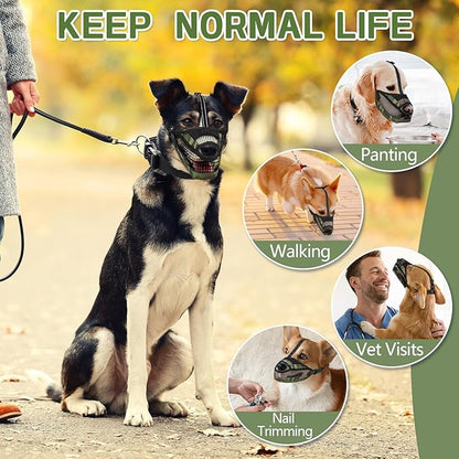 Dog Muzzle for Large Medium Small Dogs, Soft Mesh Muzzle for Dogs with Reflective Adjustable Strap, Prevent Biting Chewing and Licking, Dog Nose Open Design for Reduction Friction (Camo, S)