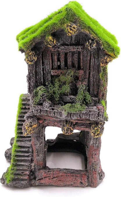 M2cbridge Aquarium Decorations Fish Hideout House Betta Cave with Green Lifelike Moss (Style 4)