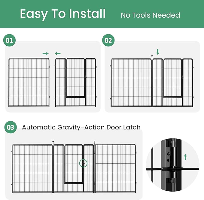 Dog Playpen 32 Inch 8 Panels, Heavy Duty Metal Pet Playpen Indoor Outdoor for Camping, Yard, RV, Garden Fence, Privacy Patio, Black