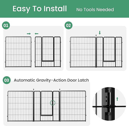 Dog Playpen 32 Inch 8 Panels, Heavy Duty Metal Pet Playpen Indoor Outdoor for Camping, Yard, RV, Garden Fence, Privacy Patio, Black