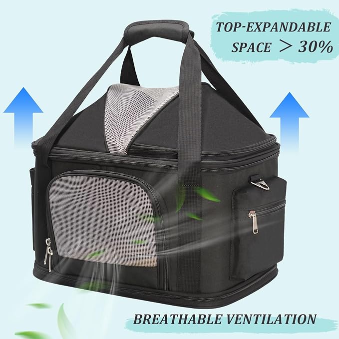 Pet Carrier Soft-Sided Carriers Travel Tote Bag for Small Dogs Cats, Fashion Foldable Pet Bag for Puppies Small Animals with Pockets (Black, 16.2" x 11.4" x 13")