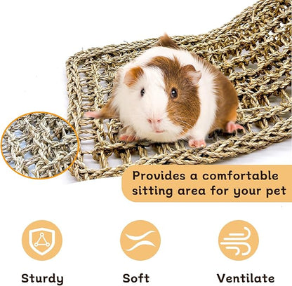 2Pcs Bird Seagrass Mat 20.5×8'' Natural Grass Woven Net Hammock Hanging on Cage Parakeet Climbing Rope Ladder Chew Toys for Lovebird Cockatiel Conure Budgie Cockatoo